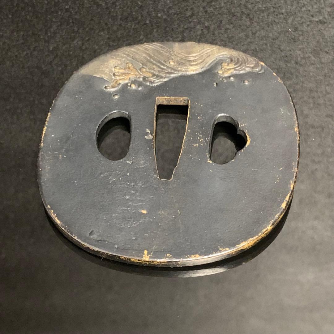 《アンティーク希少レア品！》⭐︎荒波 鳥 鍔つば　江戸期 銅 刀剣鍔♪⭐︎