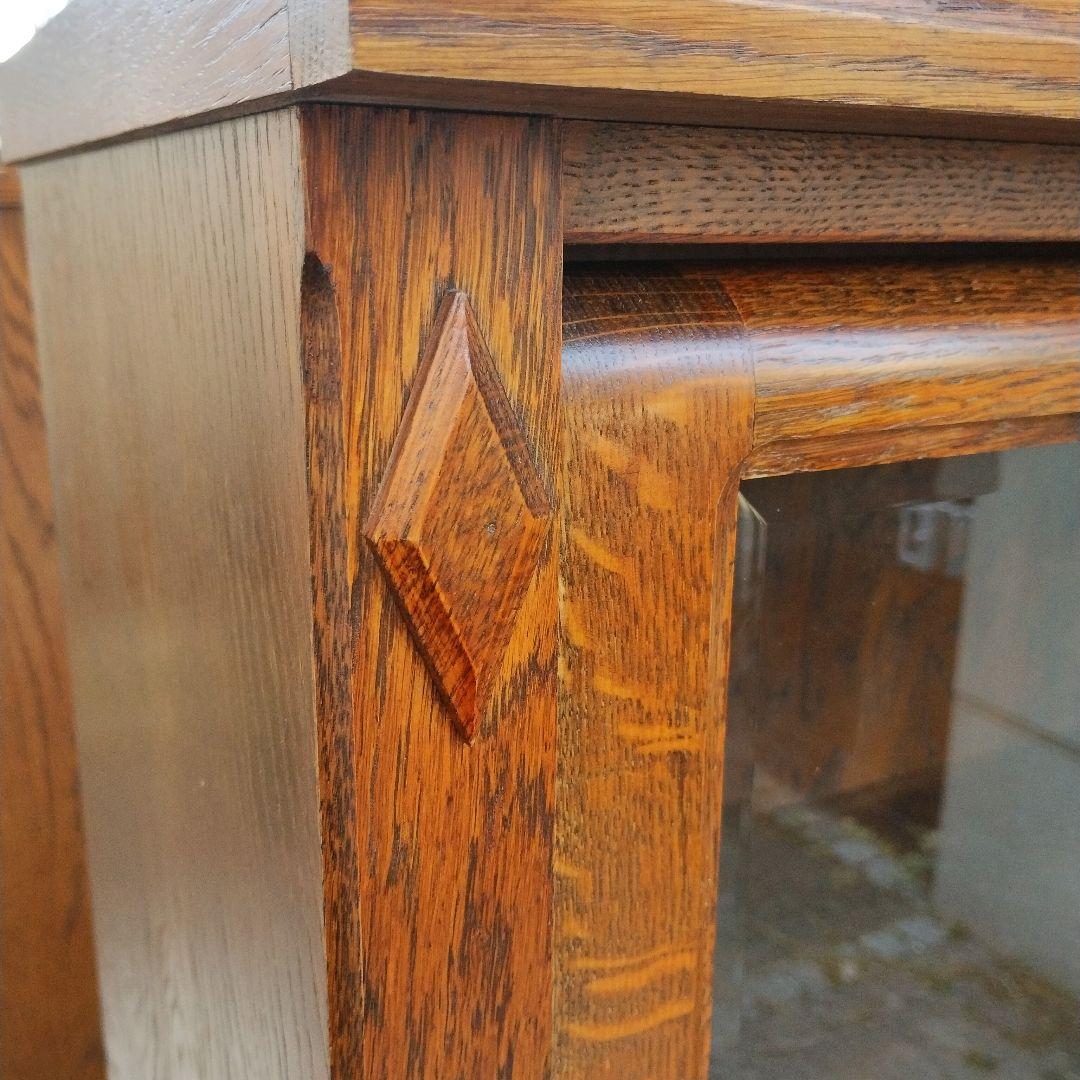 三越ブルージュ 4段フリーラック オーク無垢 ガラスフラップ扉 キャビネット ①