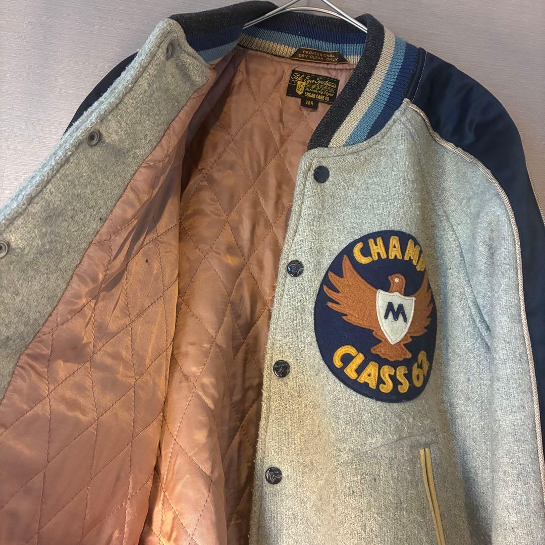 SUGARCANEStyle Eyes スタジャン グレーネイビー　レザー切替