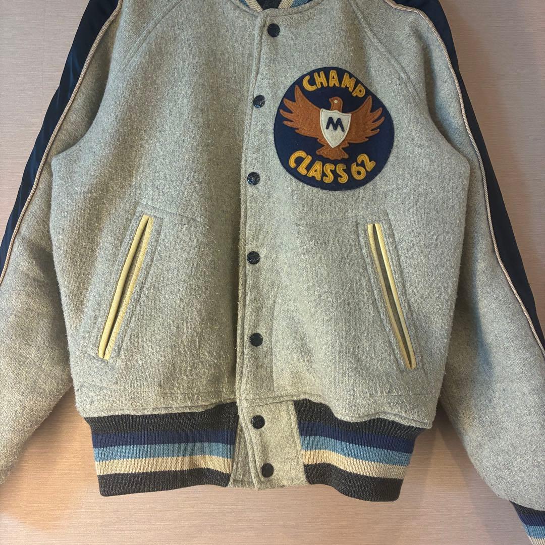 SUGARCANEStyle Eyes スタジャン グレーネイビー　レザー切替