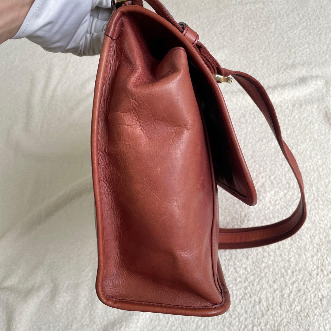 美品 アニアリ 2wayショルダーバッグ レザー ブラウン ターンロック 大きめ