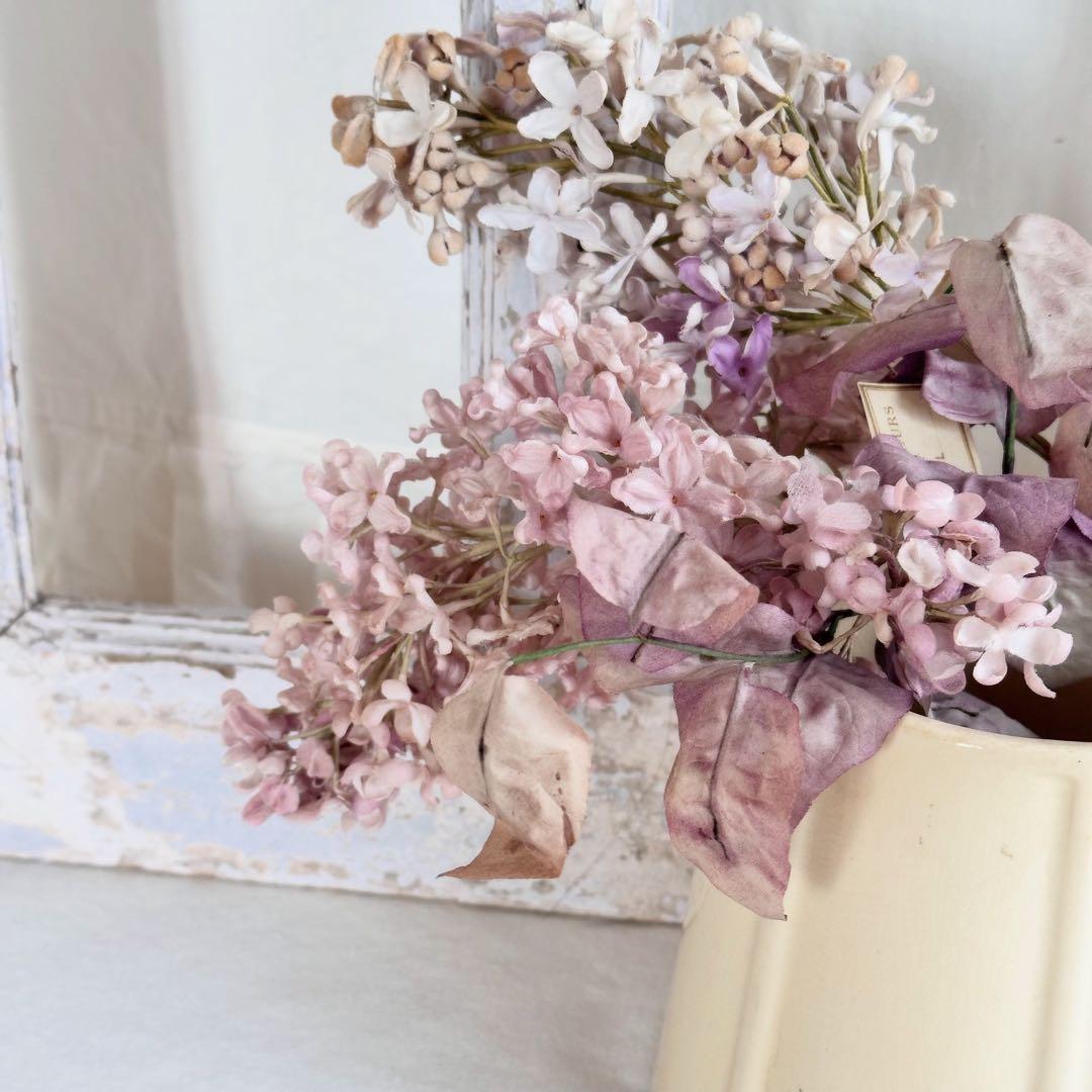 フランスアンティーク　布花　ライラック　シャビー