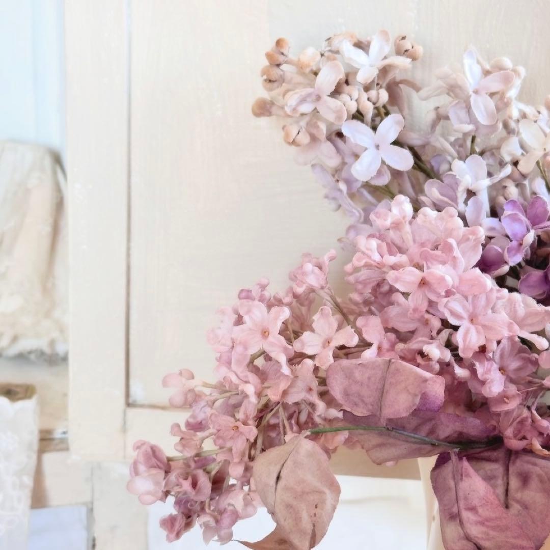 フランスアンティーク　布花　ライラック　シャビー
