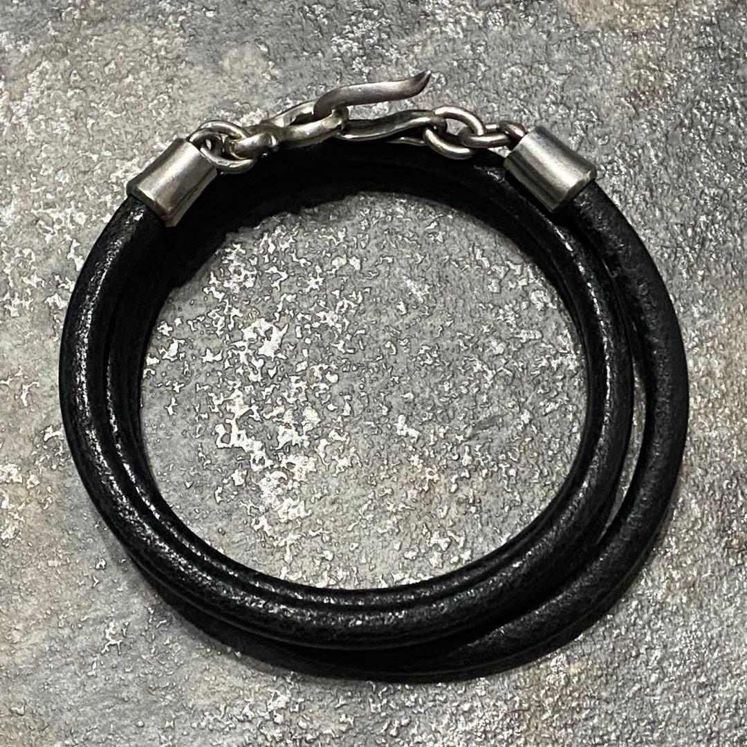 GARNI シルバー レザー 3連 ラップ コイル ブレスレット バングル