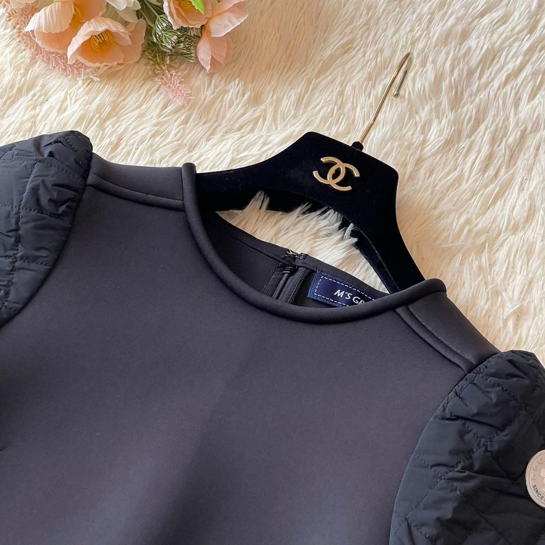 極美品 M'S GRACY ダンボールニット 切替 ワンピース ブラック 36