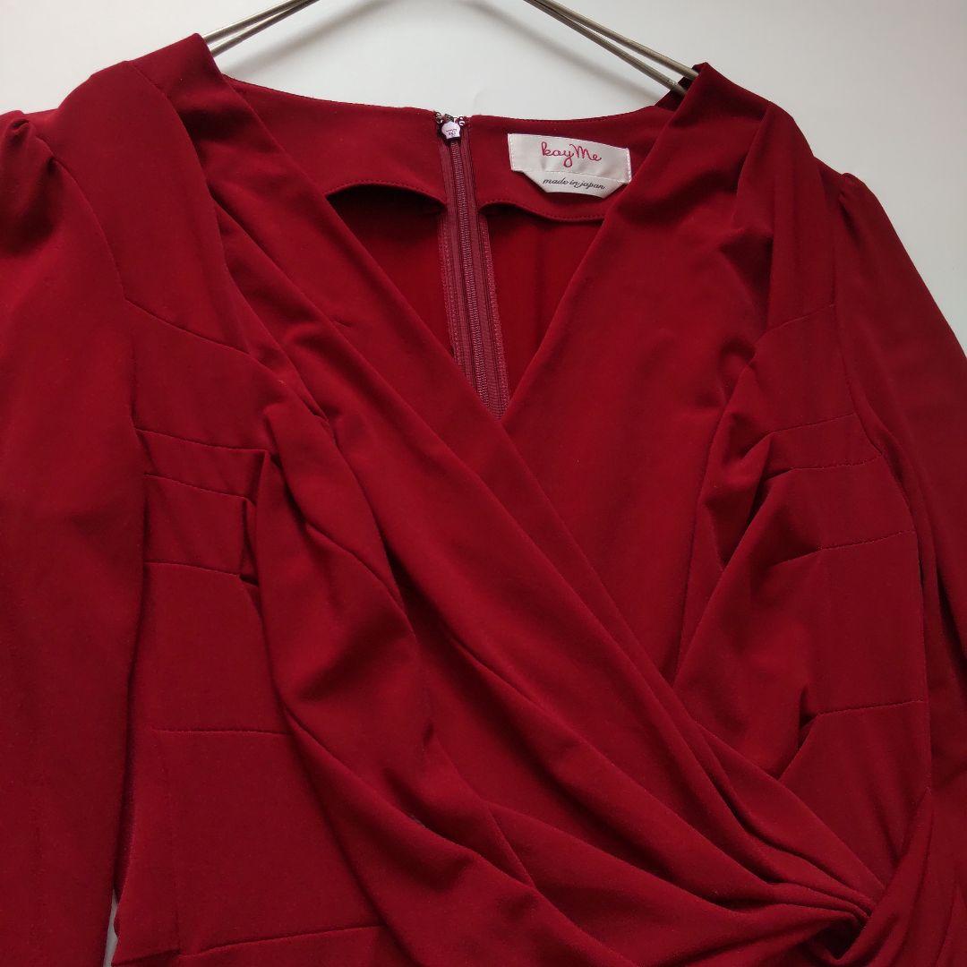 美品 ケイミー カシュクール ドレープ 長袖 ワンピース ワインレッド 9