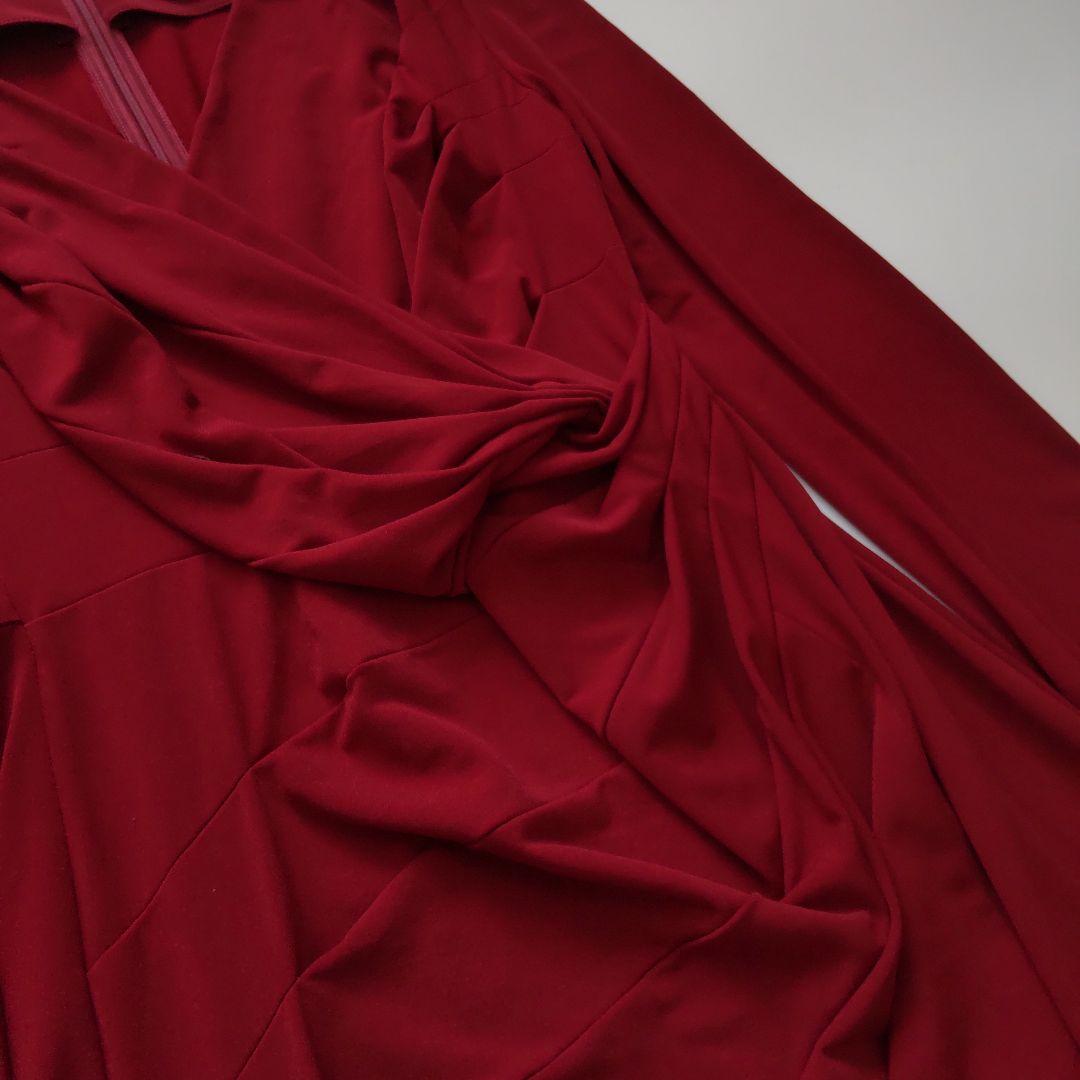 美品 ケイミー カシュクール ドレープ 長袖 ワンピース ワインレッド 9