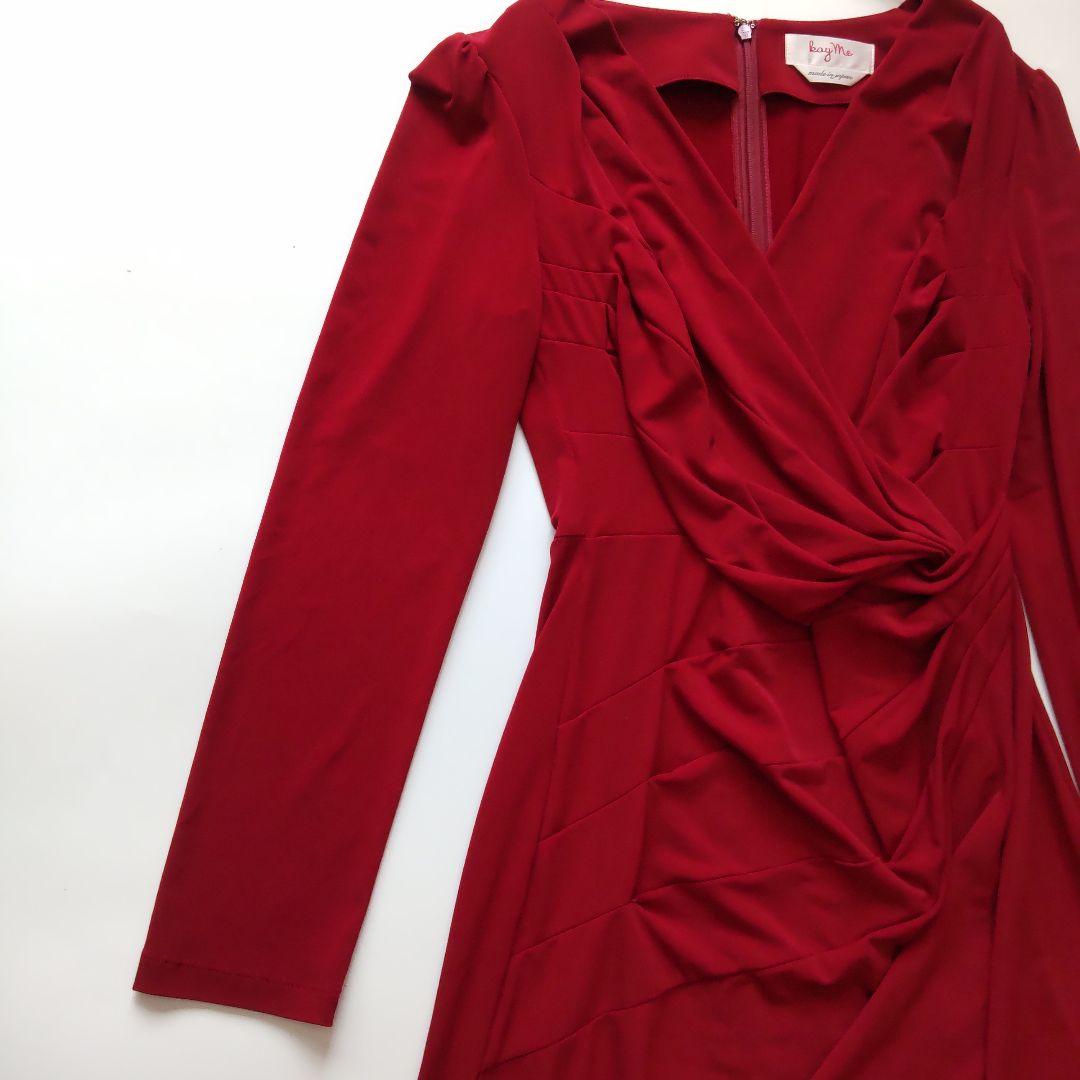 美品 ケイミー カシュクール ドレープ 長袖 ワンピース ワインレッド 9