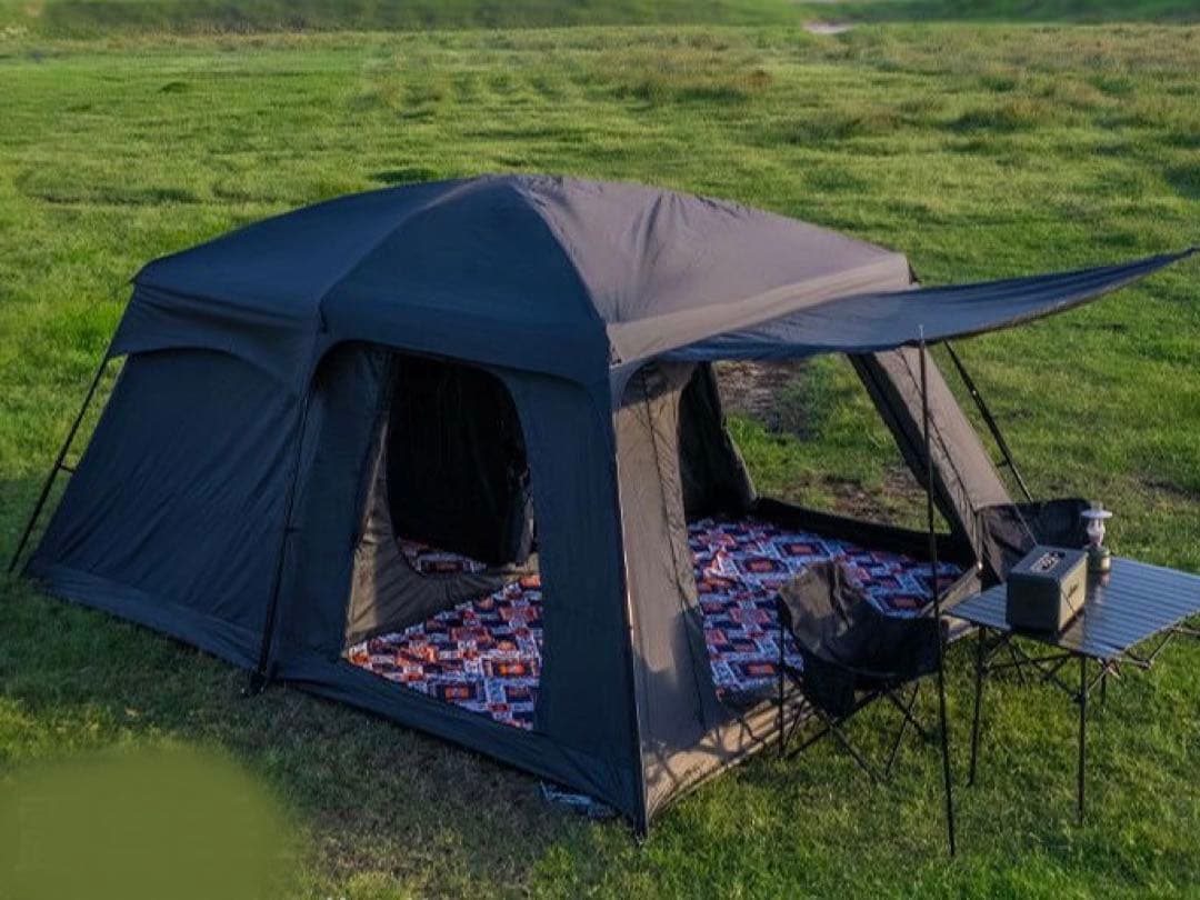 美品　オールブラックキャンプテント 330cm×210cm 4-6人用