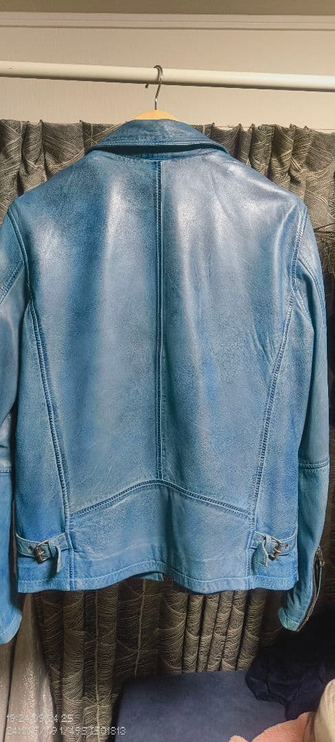 RIDEZ 青色 革ジャン　シープレザー　シングルライダースジャケット