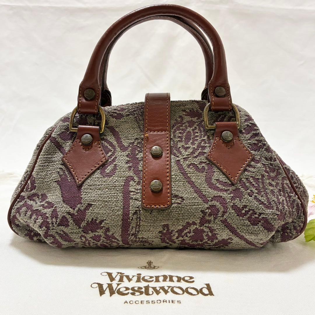【美品】ヴィヴィアンウエストウッド ハンドバッグ レザー ウール ゴブラン織り