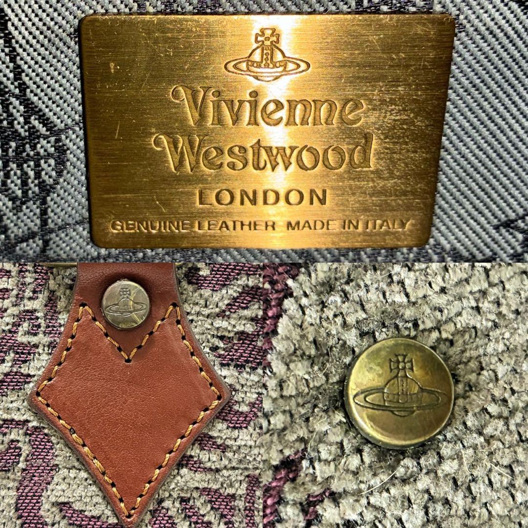 【美品】ヴィヴィアンウエストウッド ハンドバッグ レザー ウール ゴブラン織り