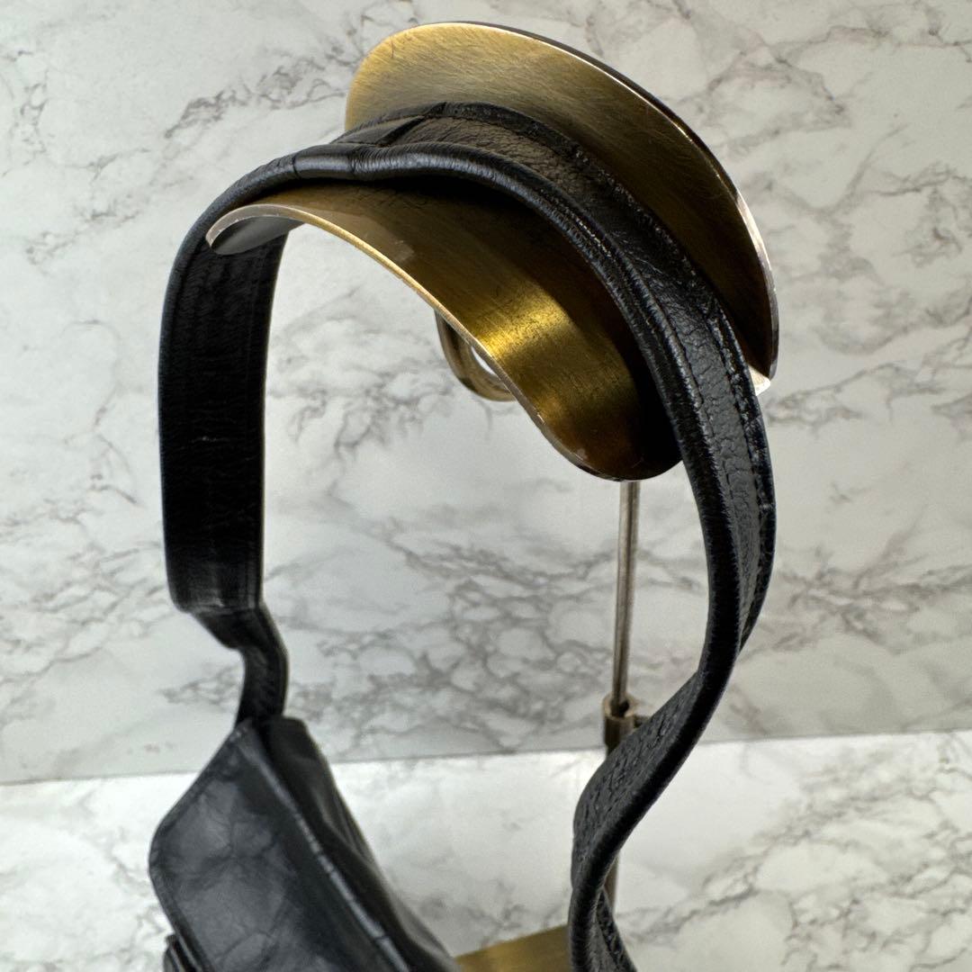 courreges クレージュ フランス製 本革 レザー ショルダーバッグ 黒