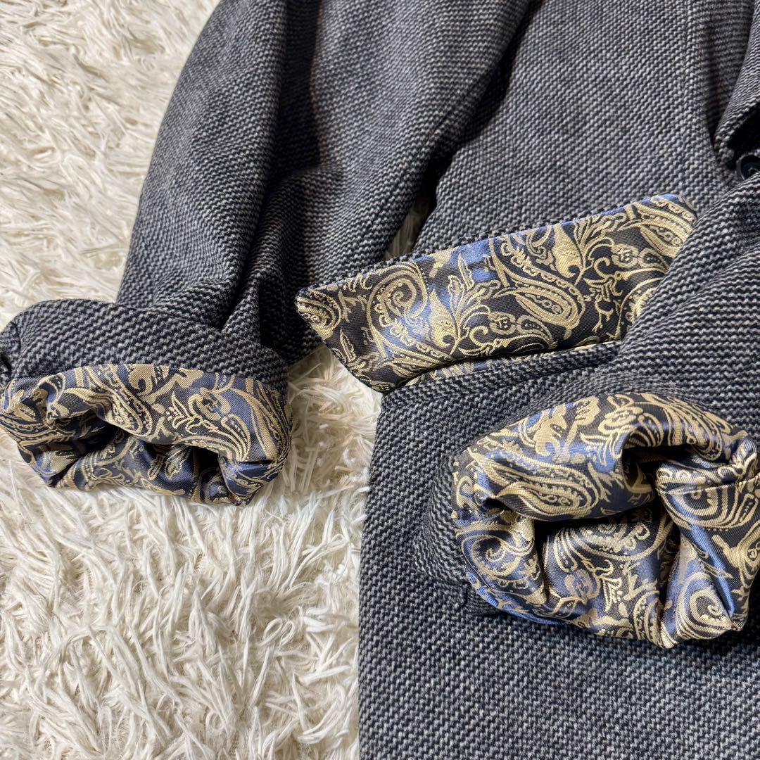 美品】ガルニエ ヘリンボーン 裏地ペイズリー ステンカラー コート L