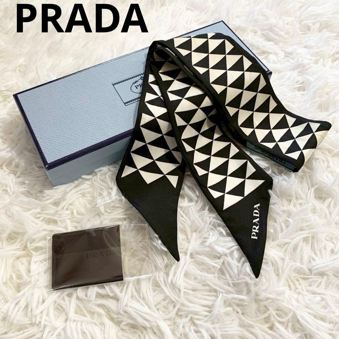 PRADA PRADA 三角モチーフ リボンスカーフ ブラック トライアングル プラダ