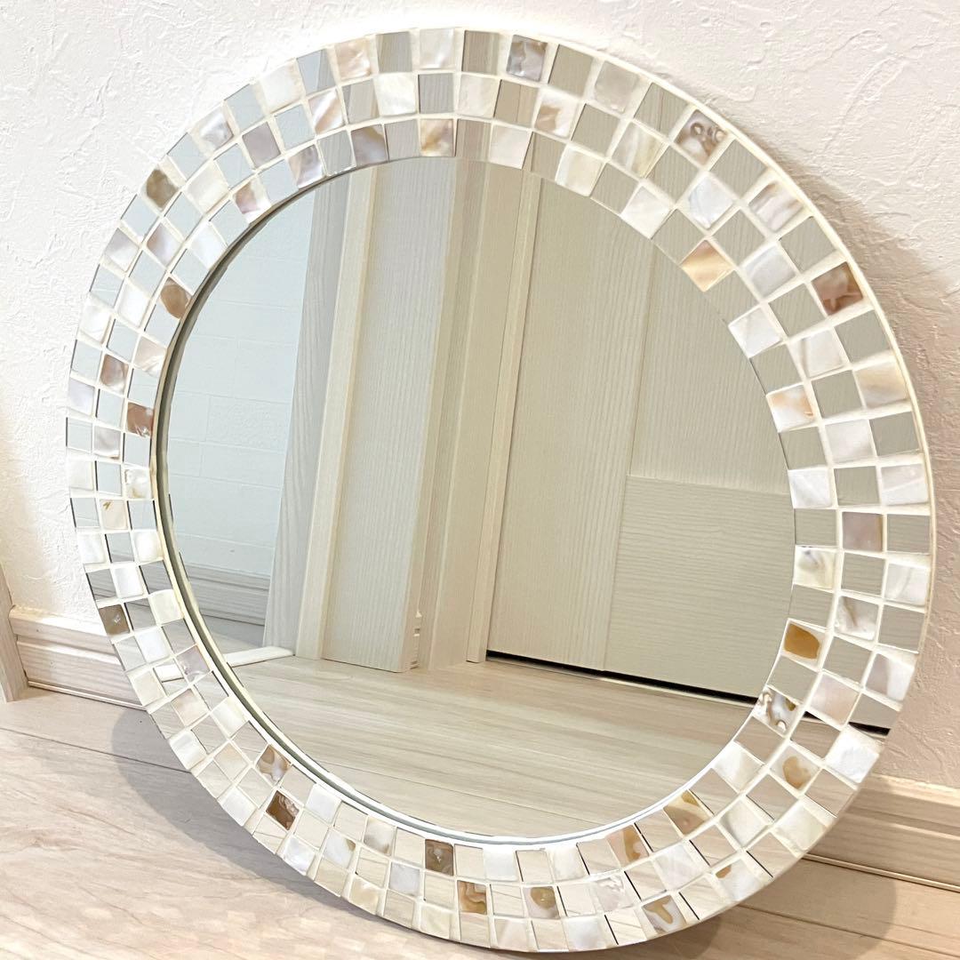 ニトリ 鏡 丸 貝殻装飾 ウォールミラー ルコ 円形 壁掛け - メルカリ