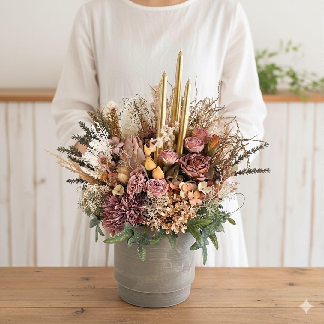 特別な夜を演出する、灯りのあるアレンジメント ドライスタイルクリスマスアレンジ