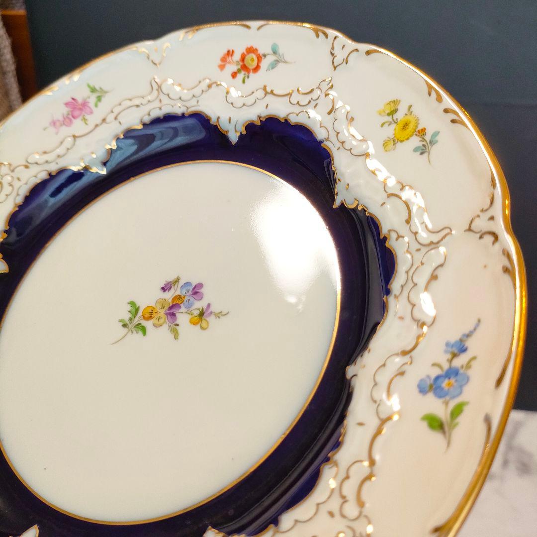 マイセン Bフォーム スキャタードフラワー コバルト 金彩 プレート 皿