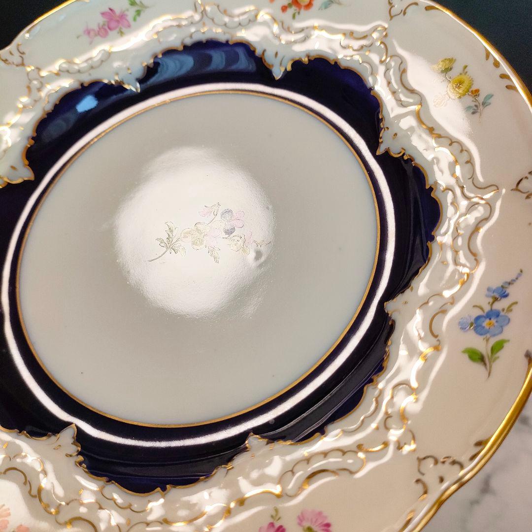 マイセン Bフォーム スキャタードフラワー コバルト 金彩 プレート 皿
