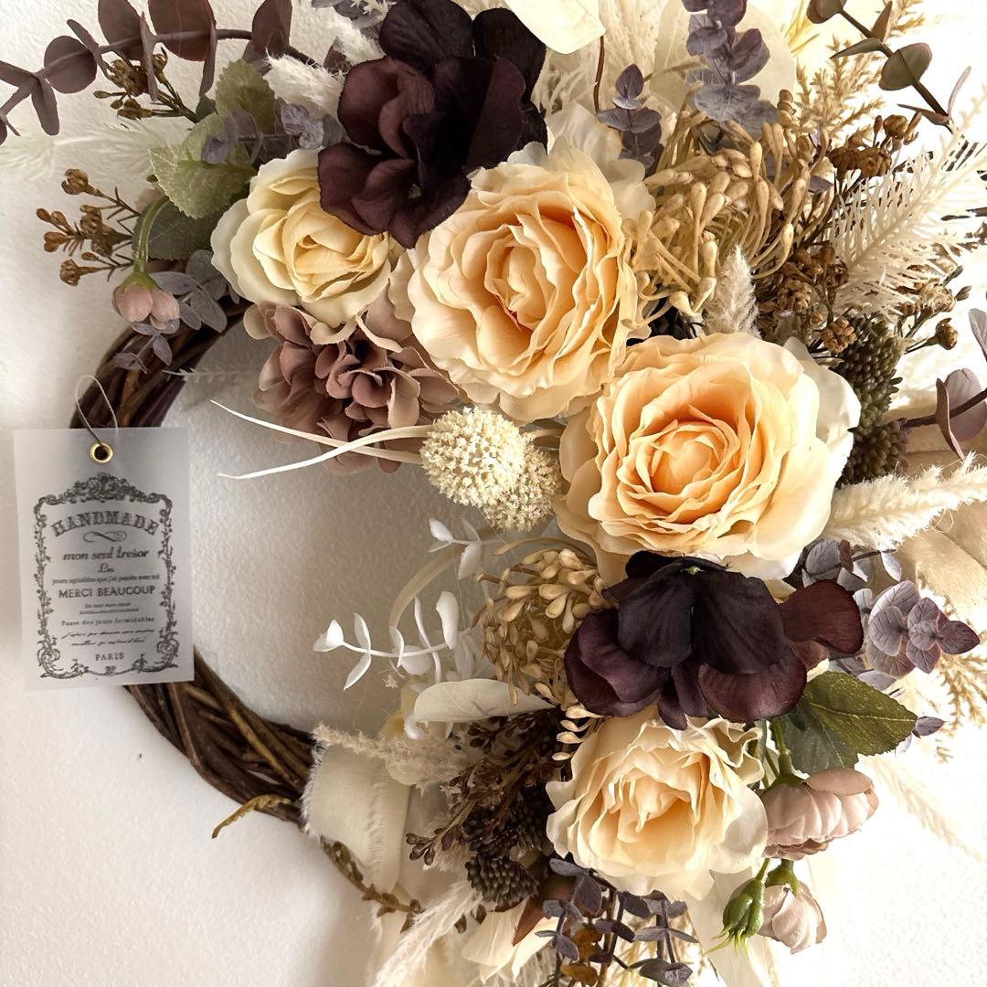 ☆Noel☆＊フラワーリース＊玄関リース　ローズとダリアのナチュラルリース