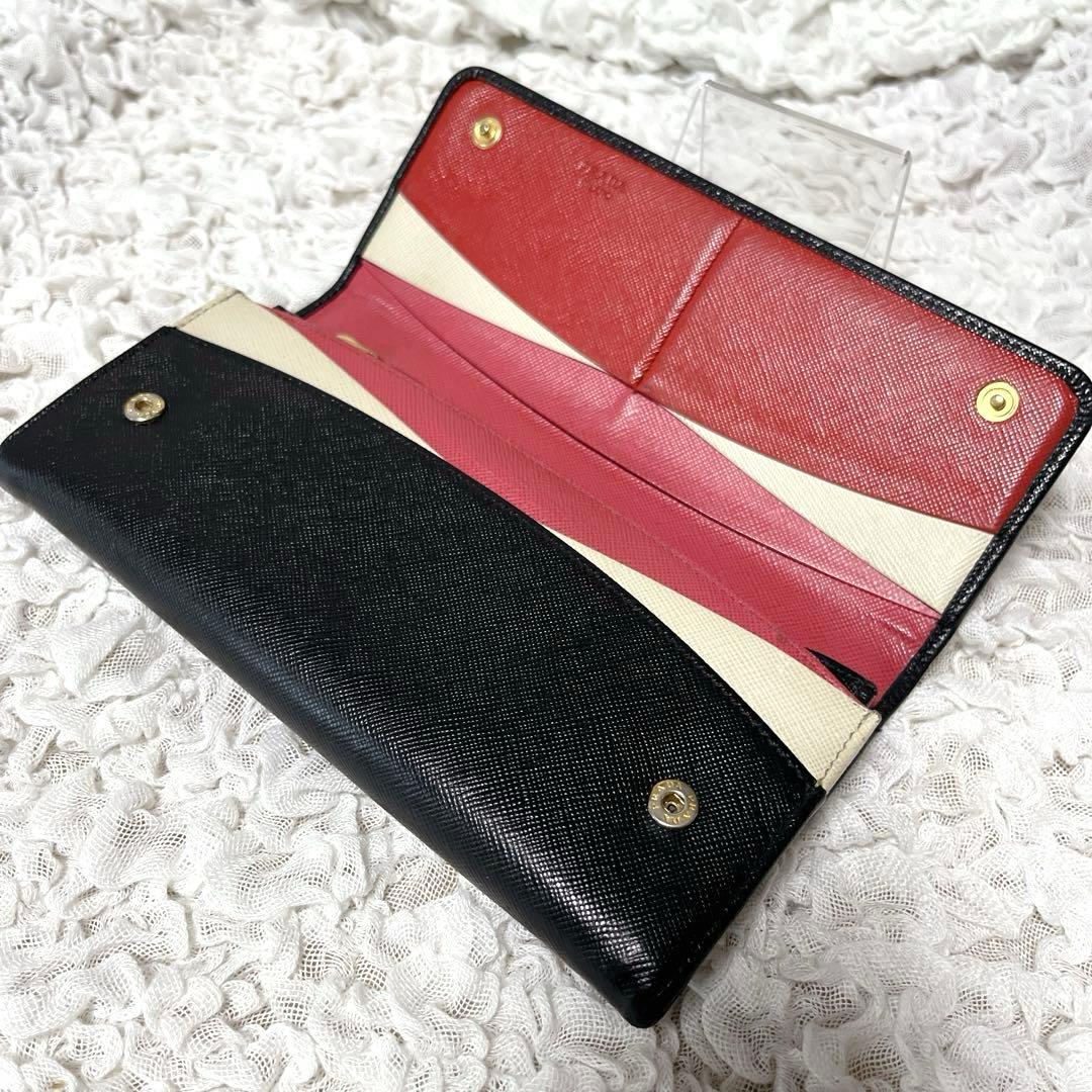 大人気✨PRADA プラダ　長財布　バイカラー　ピンク　黒　白　ウォレット