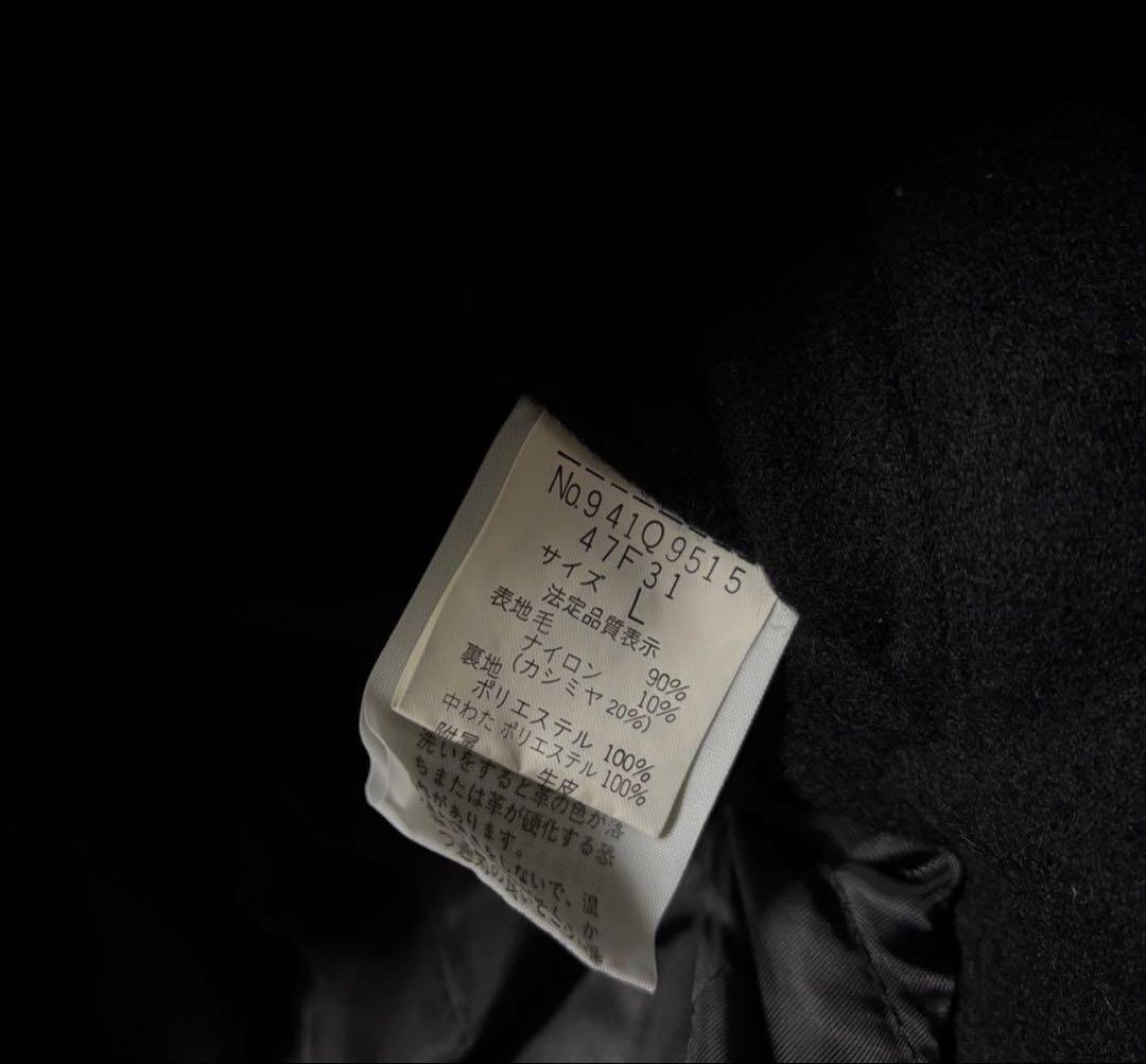 襟レザー　 ウールカシミヤ90% コート ジャケット　ブラック　Lサイズ