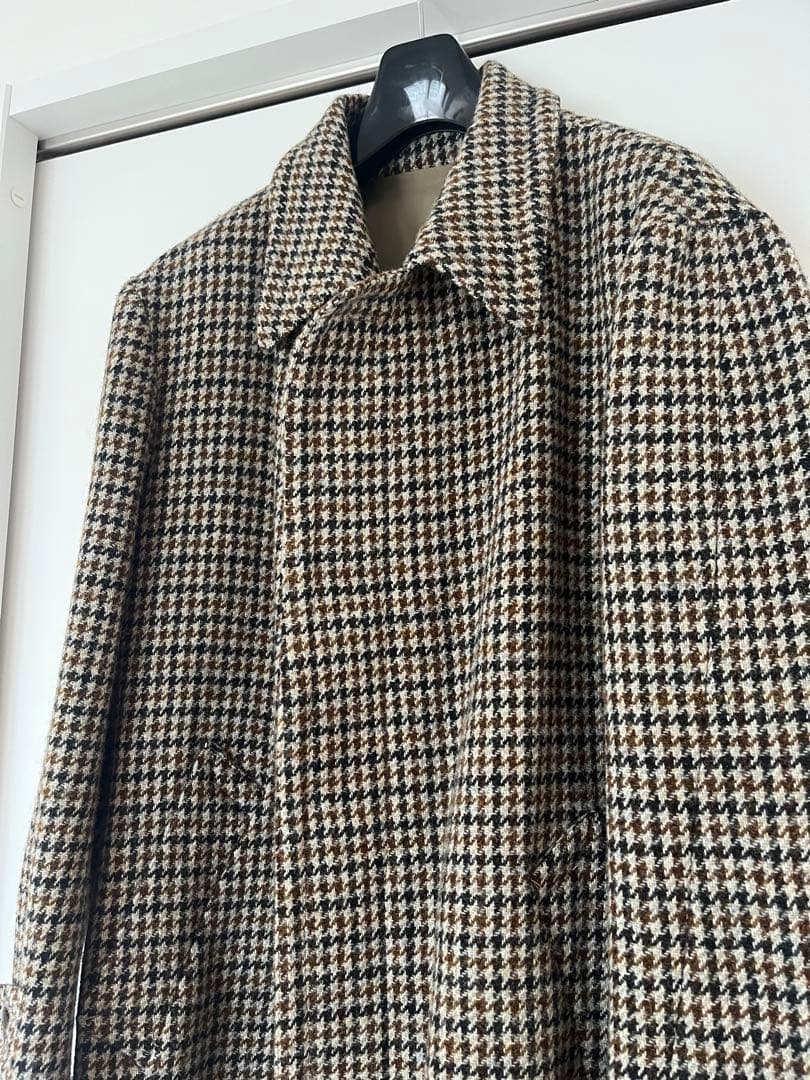 ハリスツィード　ステンカラーコート　千鳥　ブラウン