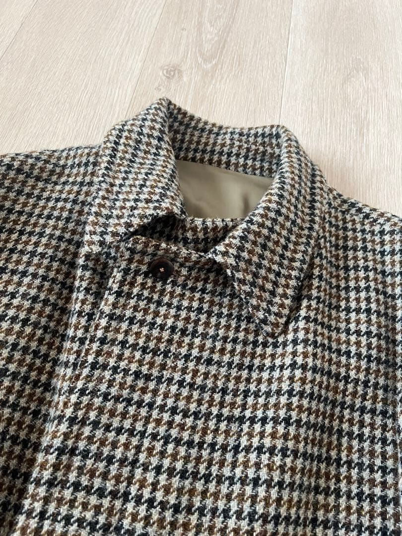 ハリスツィード　ステンカラーコート　千鳥　ブラウン