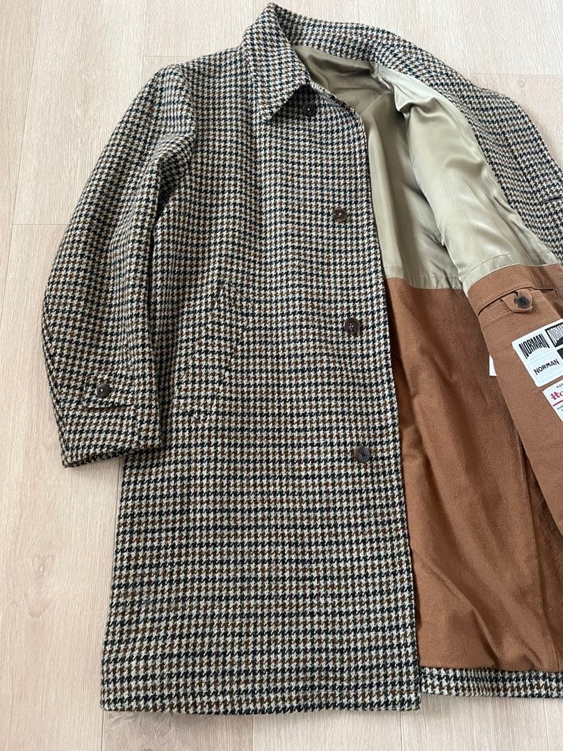 ハリスツィード　ステンカラーコート　千鳥　ブラウン