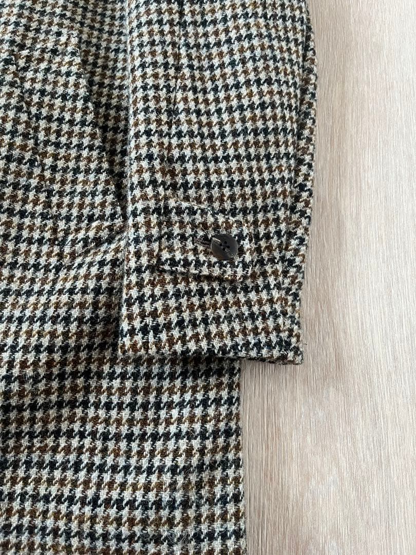 ハリスツィード　ステンカラーコート　千鳥　ブラウン