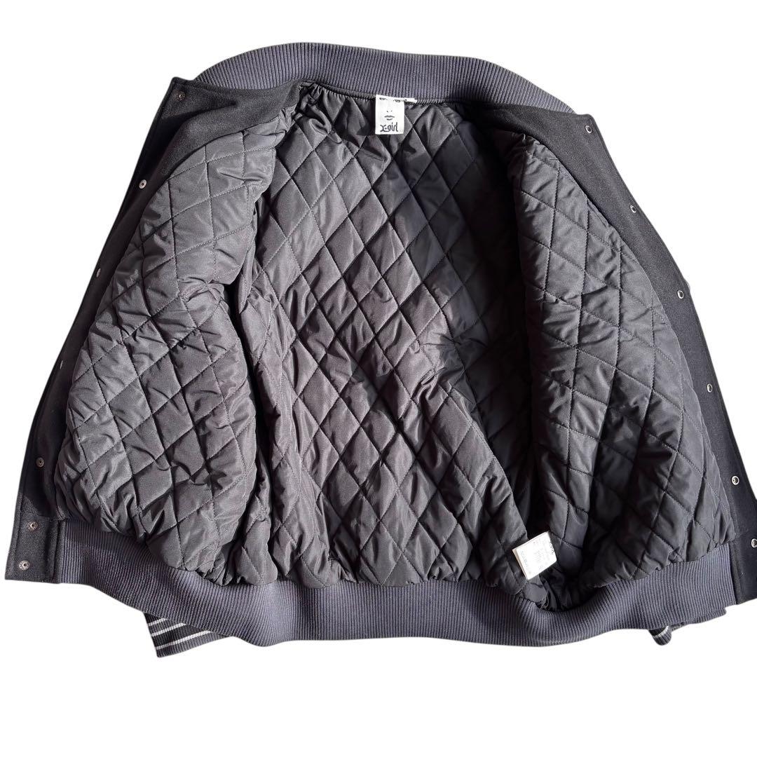 【極美品】X-GIRL エックスガール　￼スタジャン　ワッペン　袖レザー切替　黒