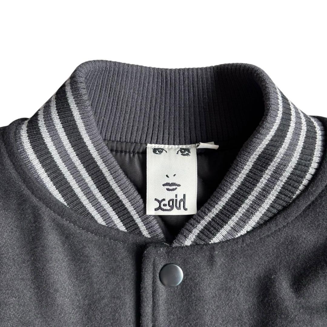 【極美品】X-GIRL エックスガール　￼スタジャン　ワッペン　袖レザー切替　黒