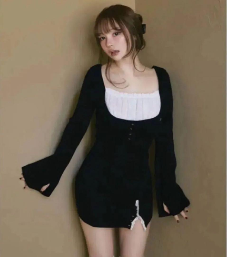 新品タグ付 ANDMARY Poppy lace mini dress 黒 - ワンピースオンライン