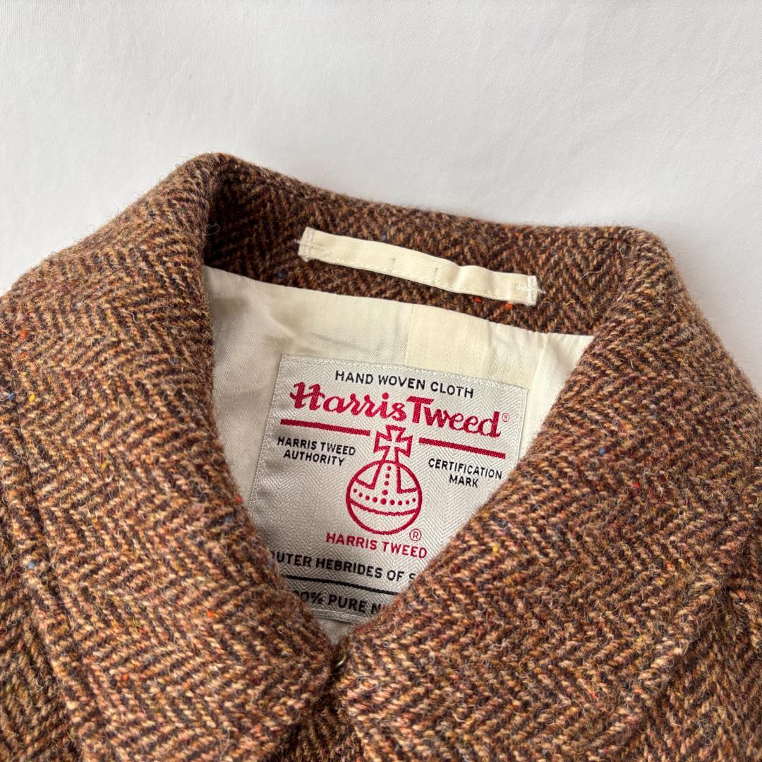 極美品 ビームスプラス ハリスツイード バルカラーコート ブラウン XL