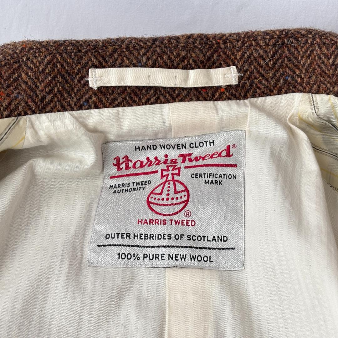 極美品 ビームスプラス ハリスツイード バルカラーコート ブラウン XL