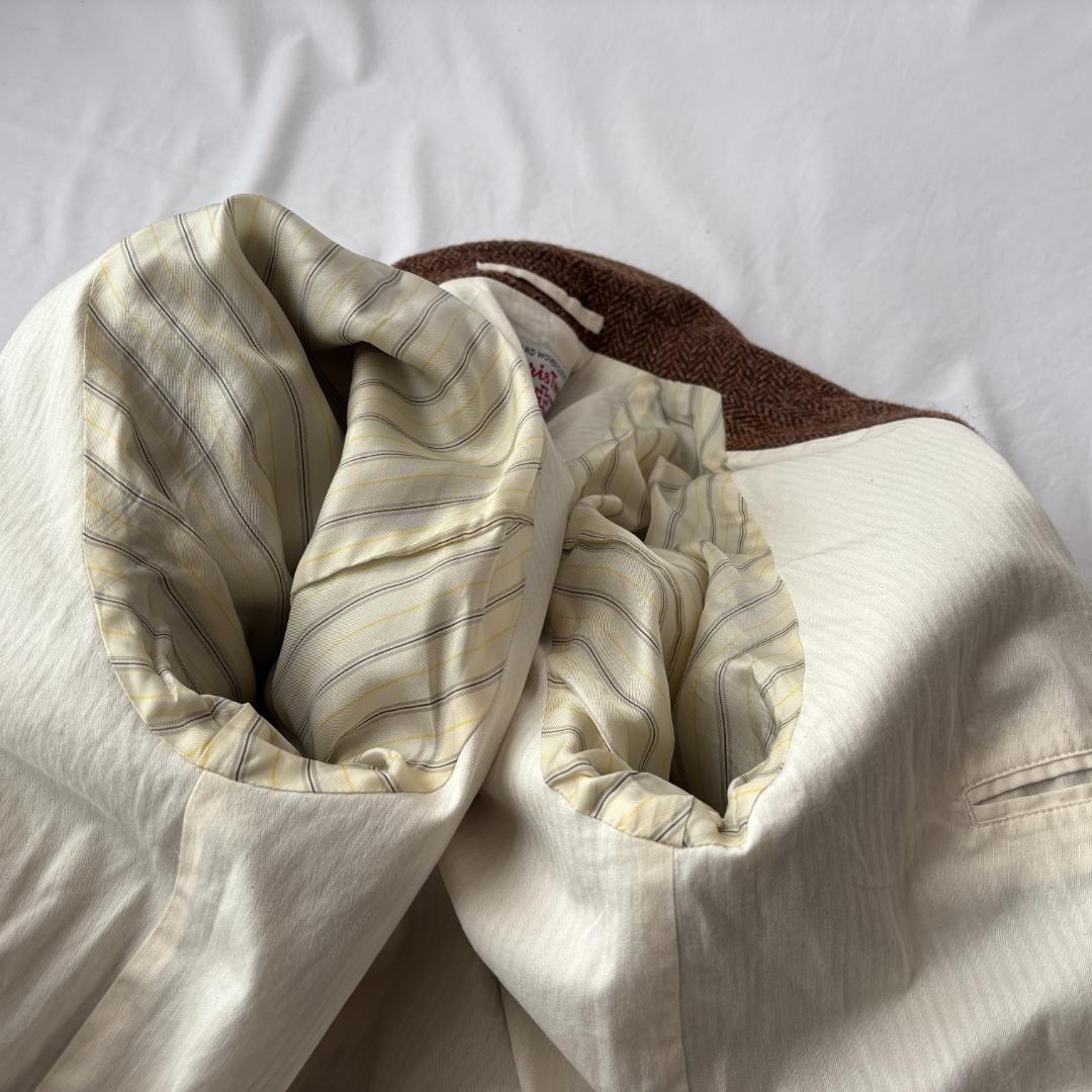 極美品 ビームスプラス ハリスツイード バルカラーコート ブラウン XL