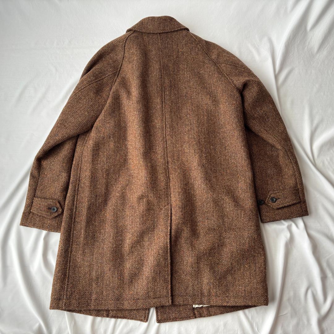極美品 ビームスプラス ハリスツイード バルカラーコート ブラウン XL