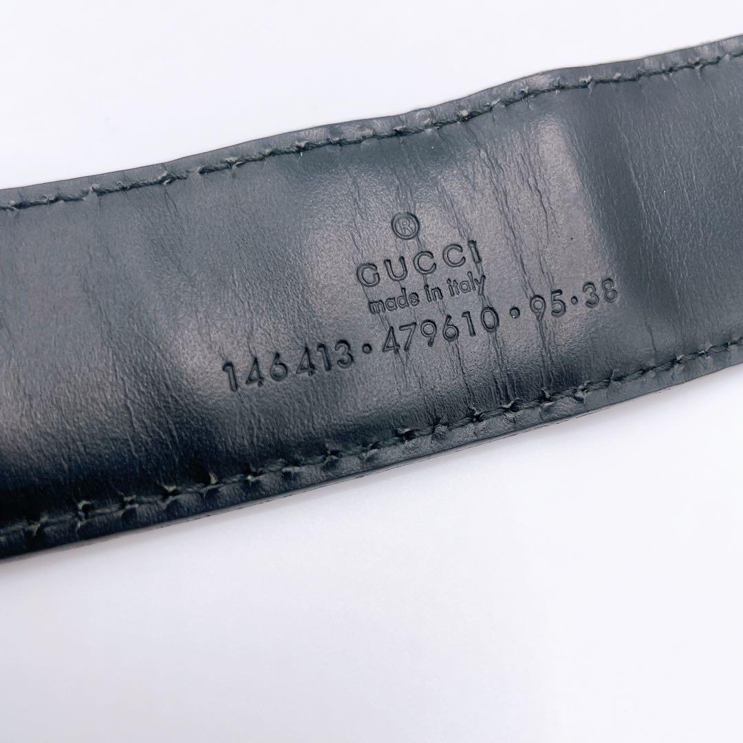 GUCCI 146413 シマ レザーベルト GG柄 型押し ブラック メンズ
