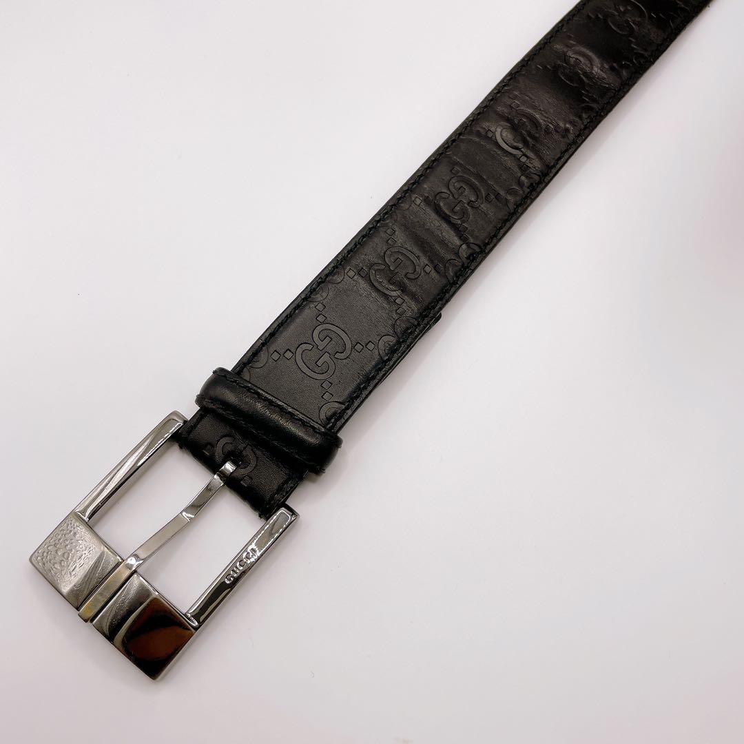 GUCCI 146413 シマ レザーベルト GG柄 型押し ブラック メンズ