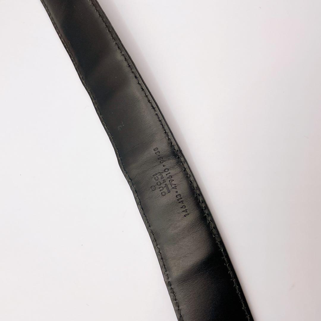 GUCCI 146413 シマ レザーベルト GG柄 型押し ブラック メンズ
