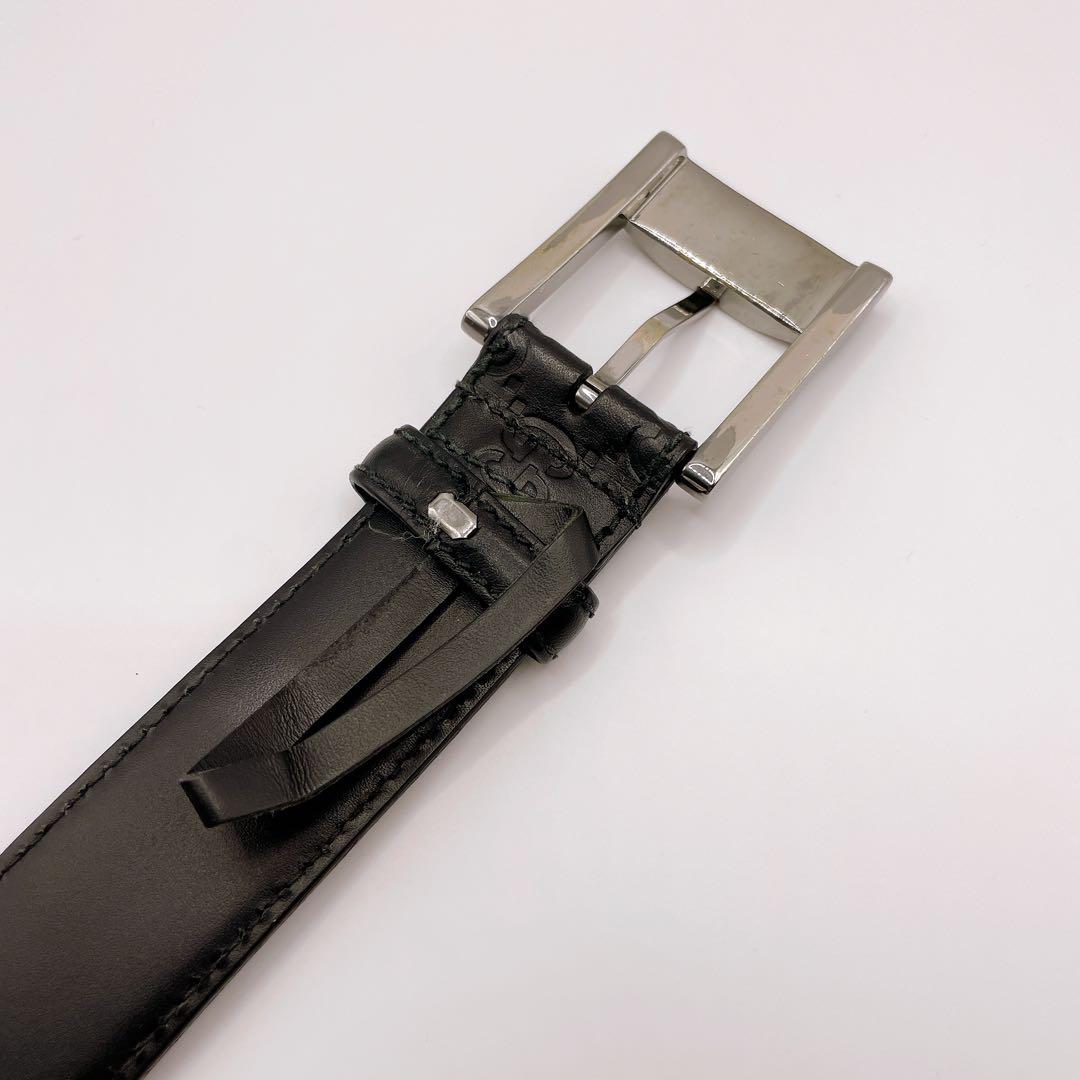 GUCCI 146413 シマ レザーベルト GG柄 型押し ブラック メンズ