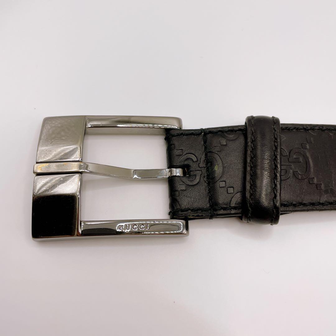 GUCCI 146413 シマ レザーベルト GG柄 型押し ブラック メンズ