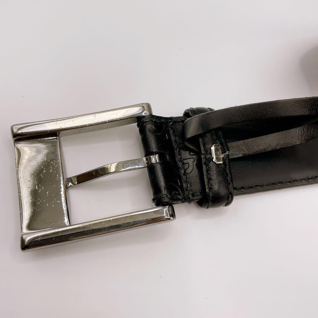 GUCCI 146413 シマ レザーベルト GG柄 型押し ブラック メンズ