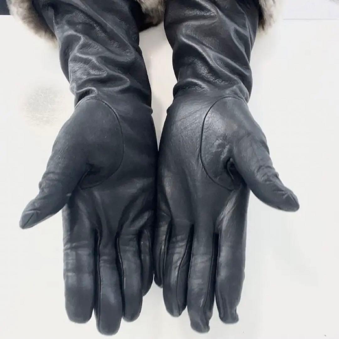 Sermoneta gloves リアルレザー ファー 手袋 ロング ブラック - メルカリ