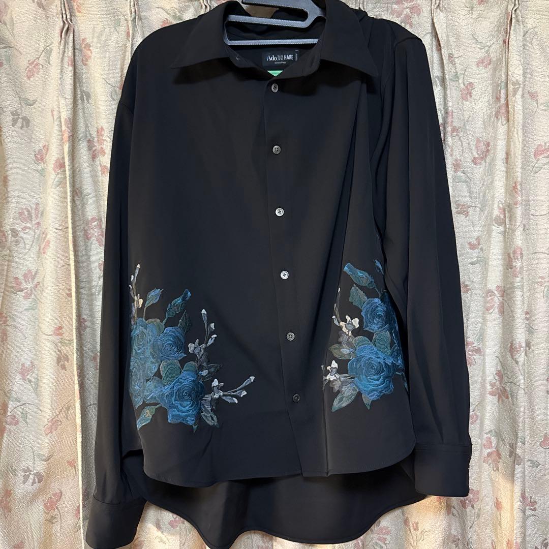 ぎ*ん様 ADO HAREコラボ　ローズ刺繍シャツ(ブラック)