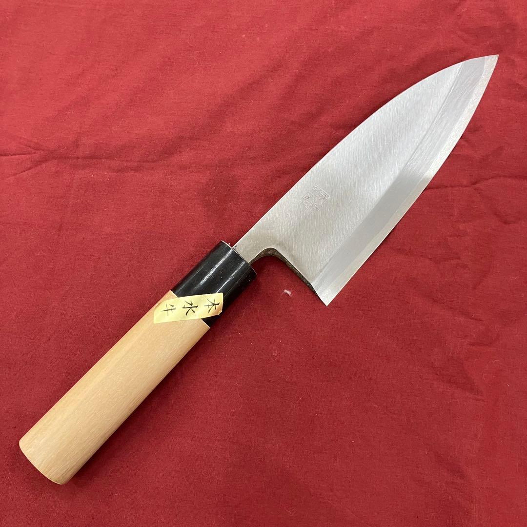 新品未使用品　155mm安木白鋼水牛柄出刃包丁