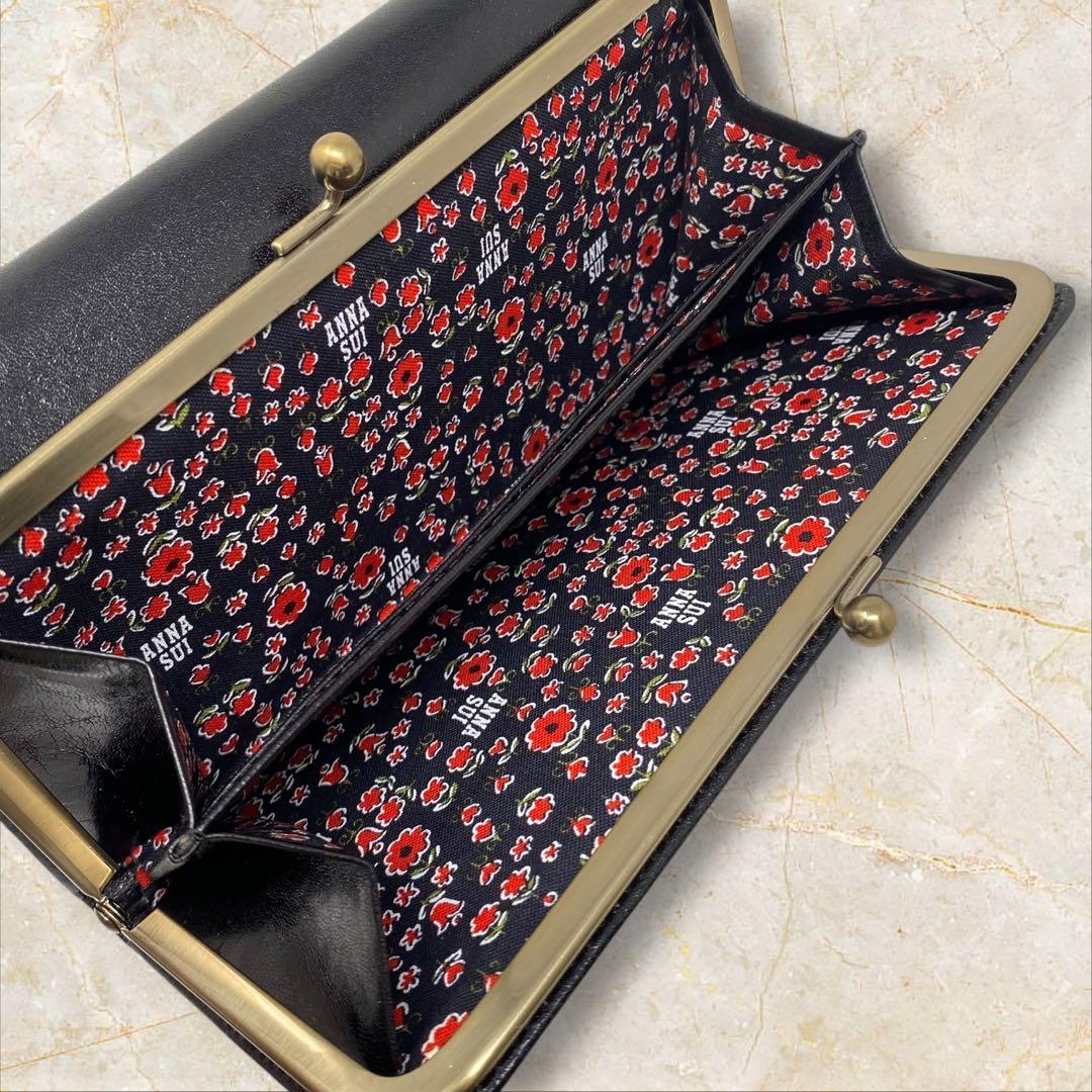 未使用 ANNA SUI アナスイ 長財布 がま口 花柄 ブラック 財布 黒 花