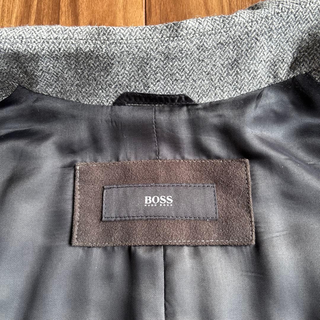 HUGO BOSS グレー ヘリンボン柄ショートコート