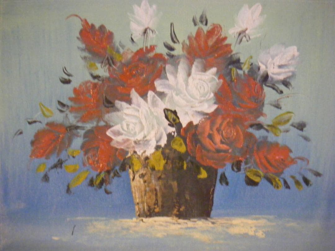 真作】絵画作者不詳油彩6号花逸品Q165