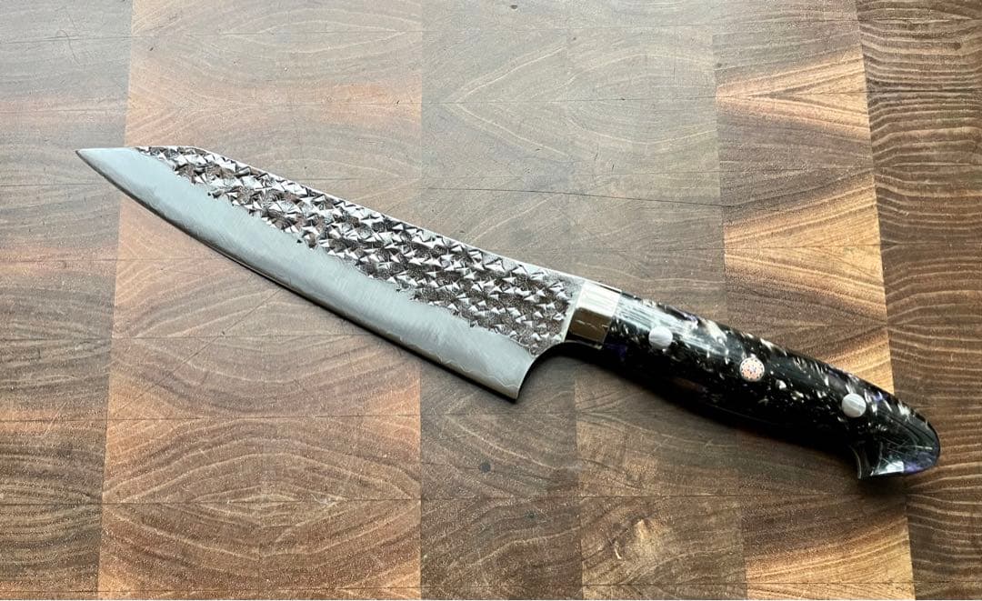 黒崎 優 閃光 鋭　ハイス　SG2 鎚目 牛刀　包丁 180mm 黒アクリル柄